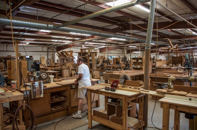 The wood shop at Island Packet Yachts. Most of the finished interiors are now constructed with the beautiful--and sustainable--sapele wood.